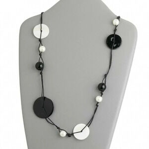 Handcrafted Avant Garde Black and White Mother of Pearl Shell Disc Necklace